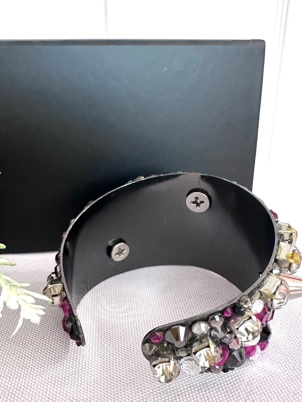 CUFF BRACELET ~ Studded Pink Silver Gray and Black Cuff w/Swarovski Crystals